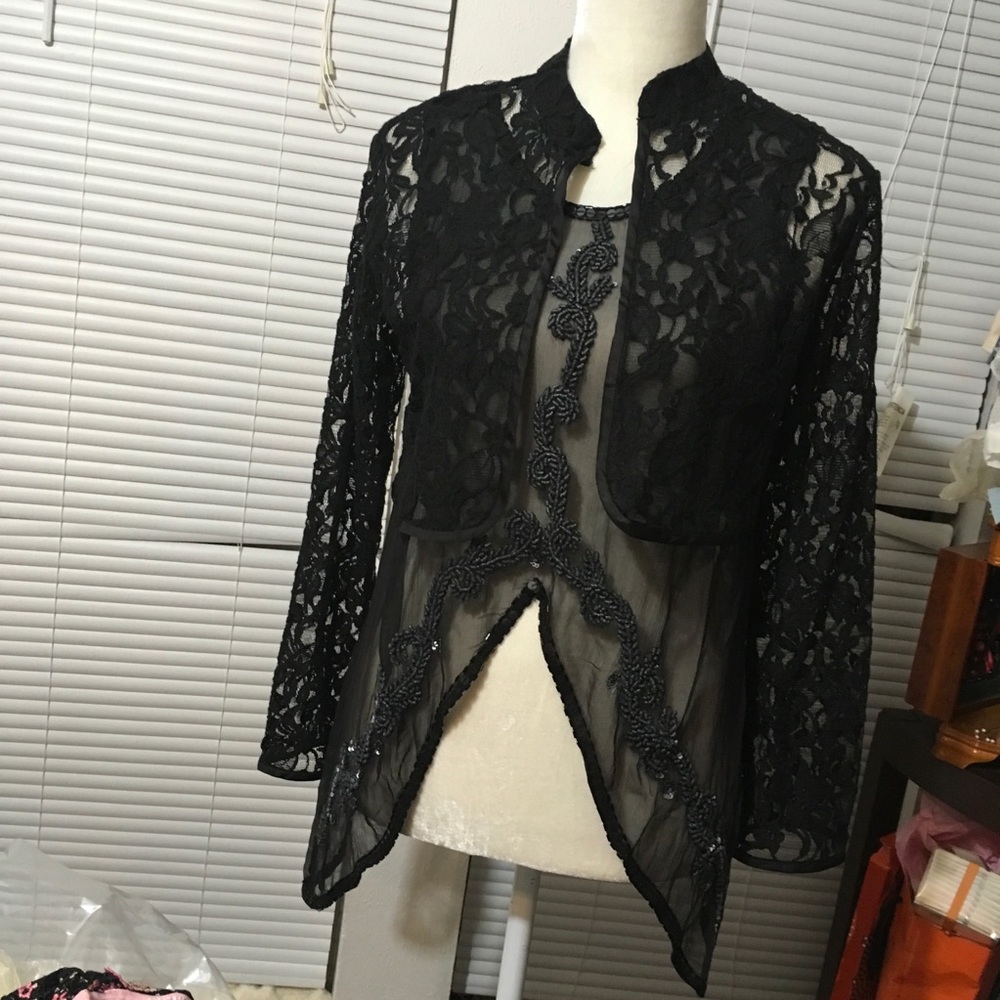 Raga sheer embellishd black beaded tank xs NWT - Picture 7 of 8